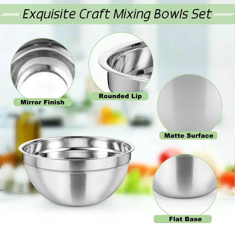 5Pack Nesting Stainless Steel Mixing Bowls Set for Meal Preparation