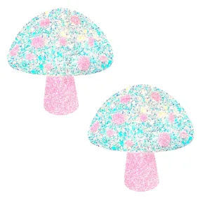 Alice Down The Rabbit Hole Super Blacklight Pink and White Glitter Shroom NippleCoverPasties