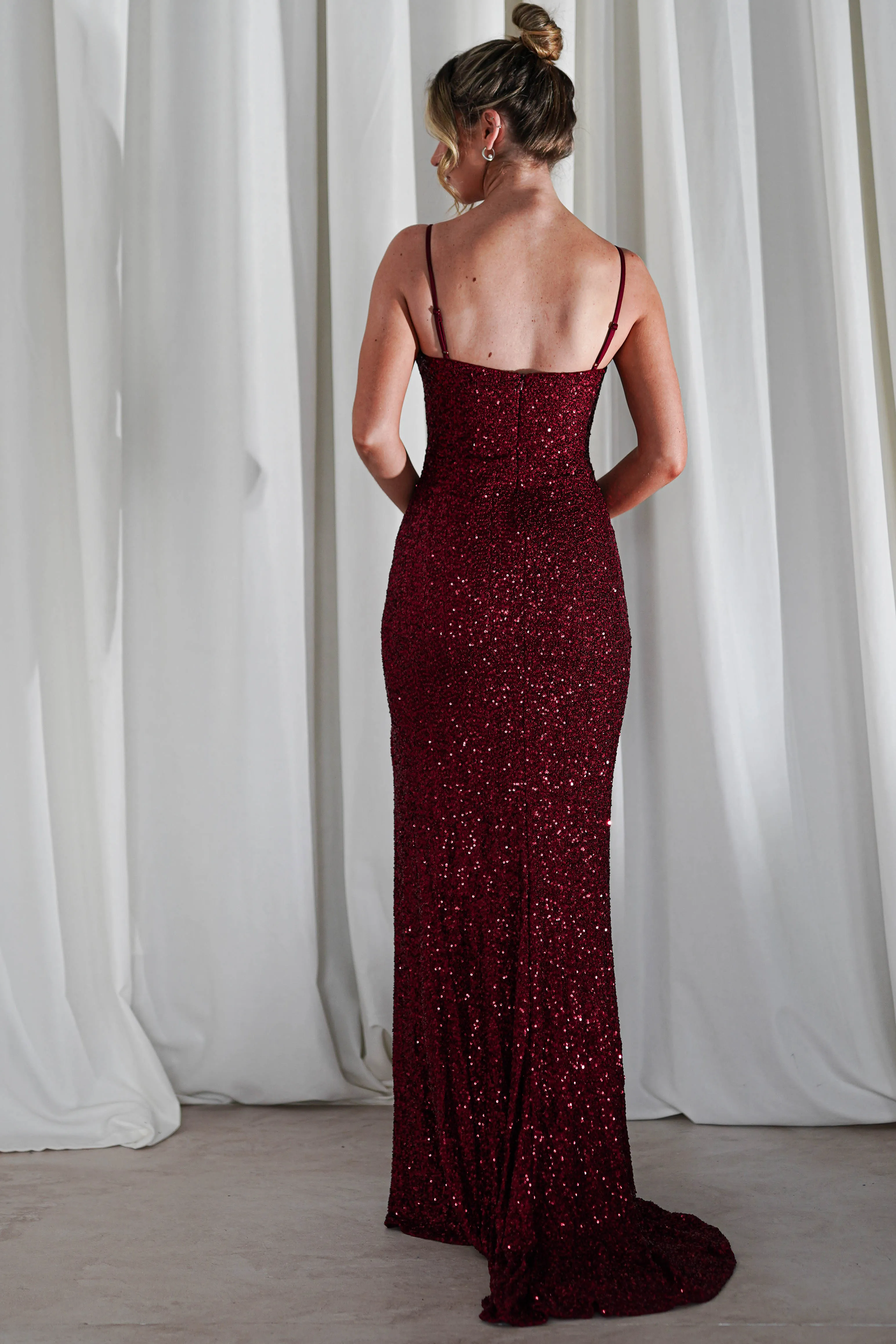 Audrina Bodycon Sequin Gown | Burgundy