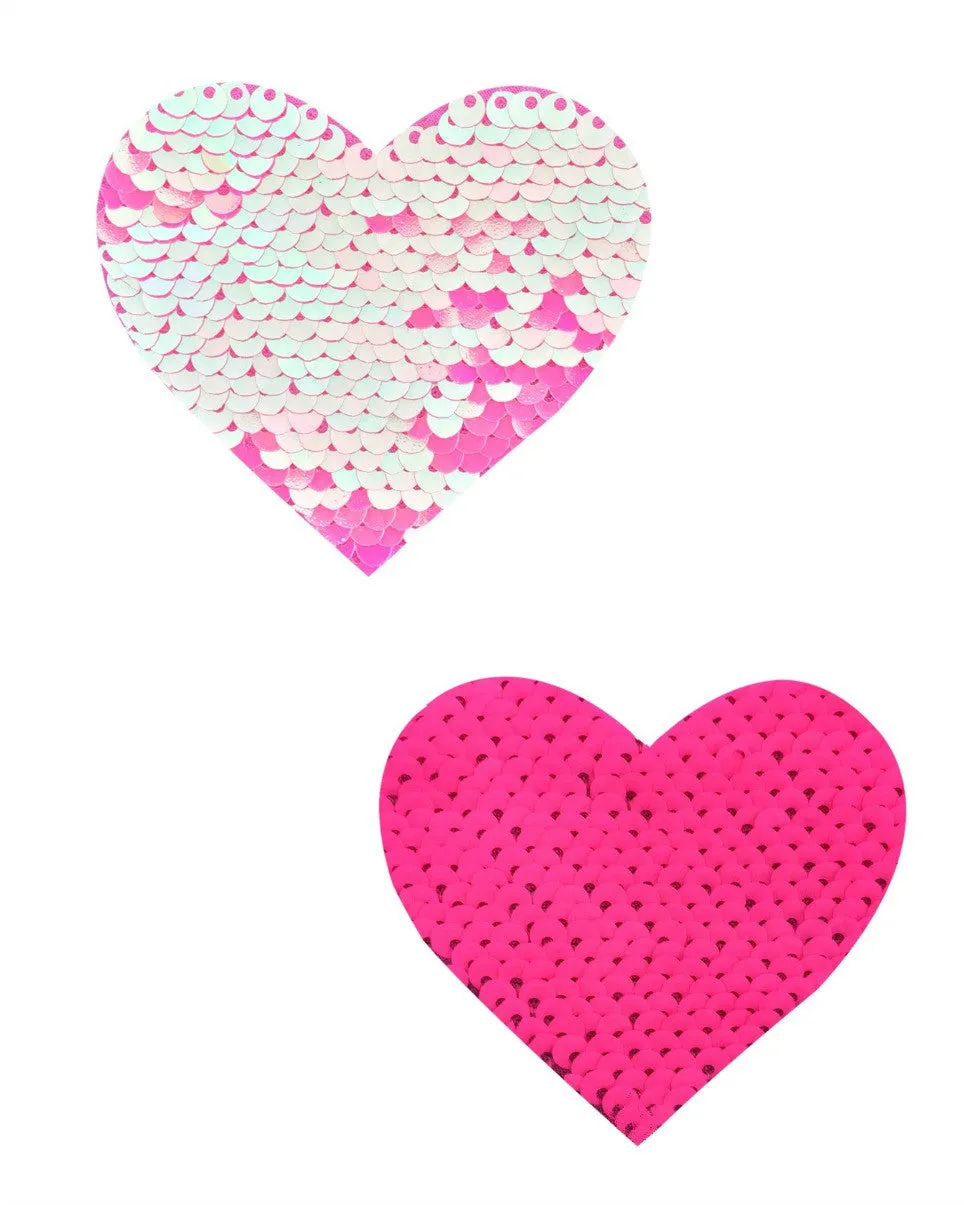 Aurora Light Pink & Pink Reversible Sequin Heart Pasties