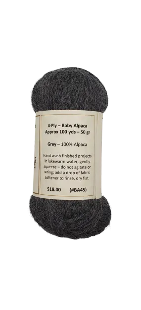 Baby Alpaca Yarn.Luxurious Grey 100% SKU BA45