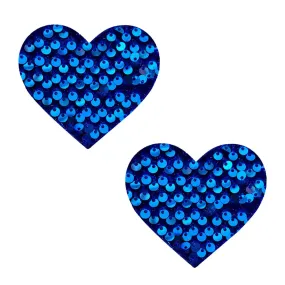 Blue Sequin Velvet Crush I Heart U Nipple Cover Pasties