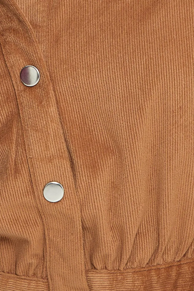 Brown Crop Button Front Shirt