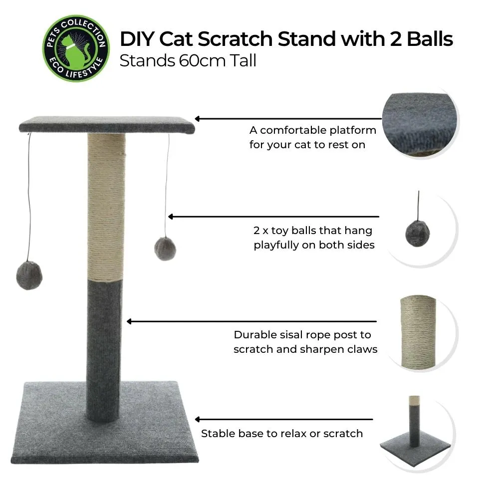 Cat Scratch Tree Stand with 2 Balls - 60cm