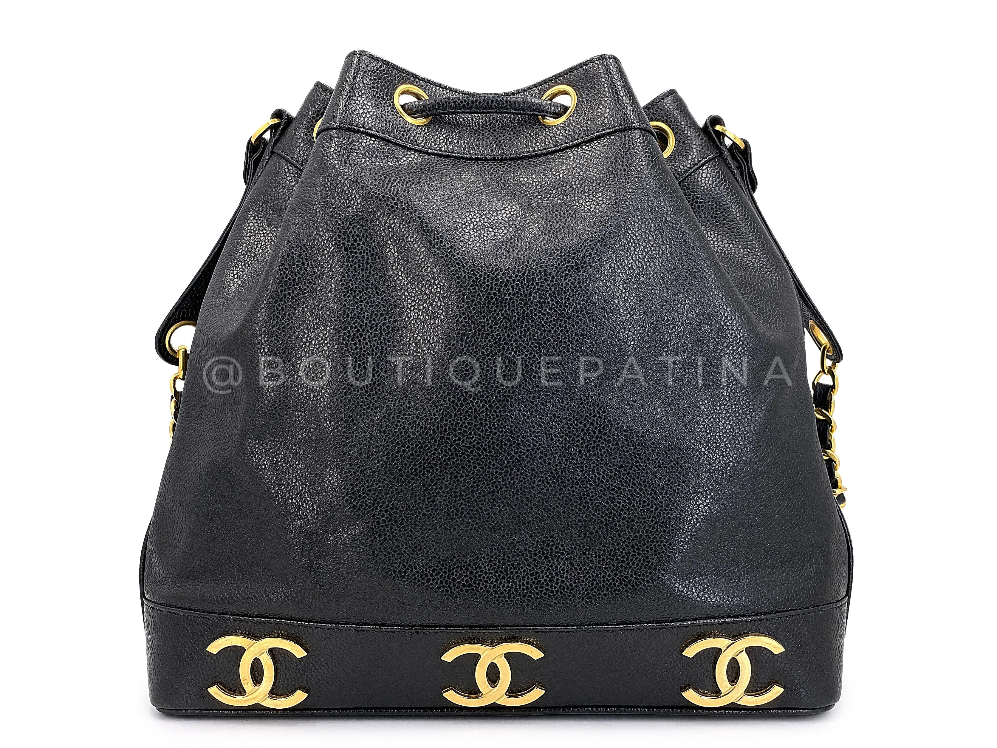 Chanel 1994 Vintage Black Caviar 6-CC Drawstring Bucket Bag 24k GHW