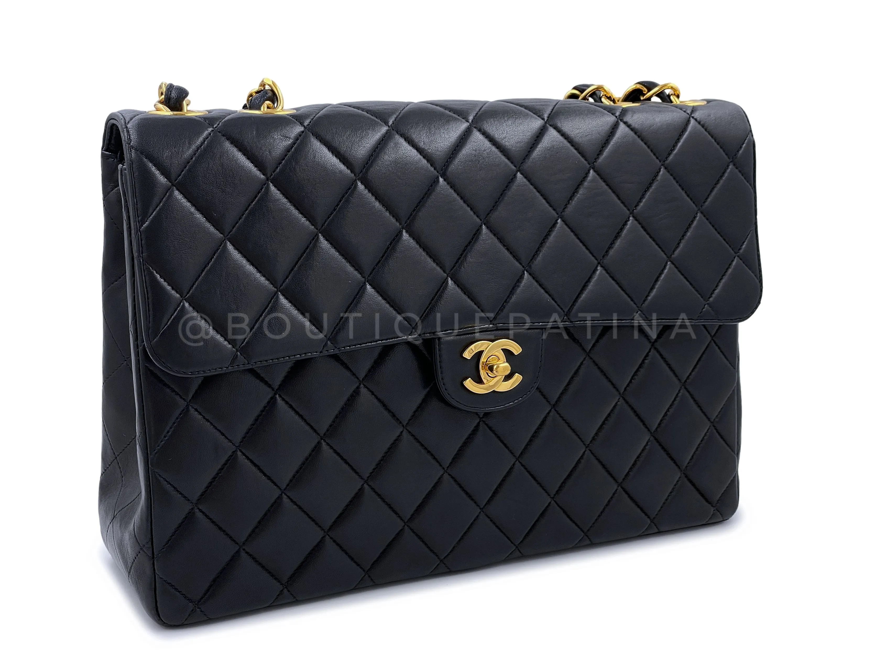 Chanel 1999 Vintage Black Jumbo Classic Flap Bag 24k GHW Lambskin