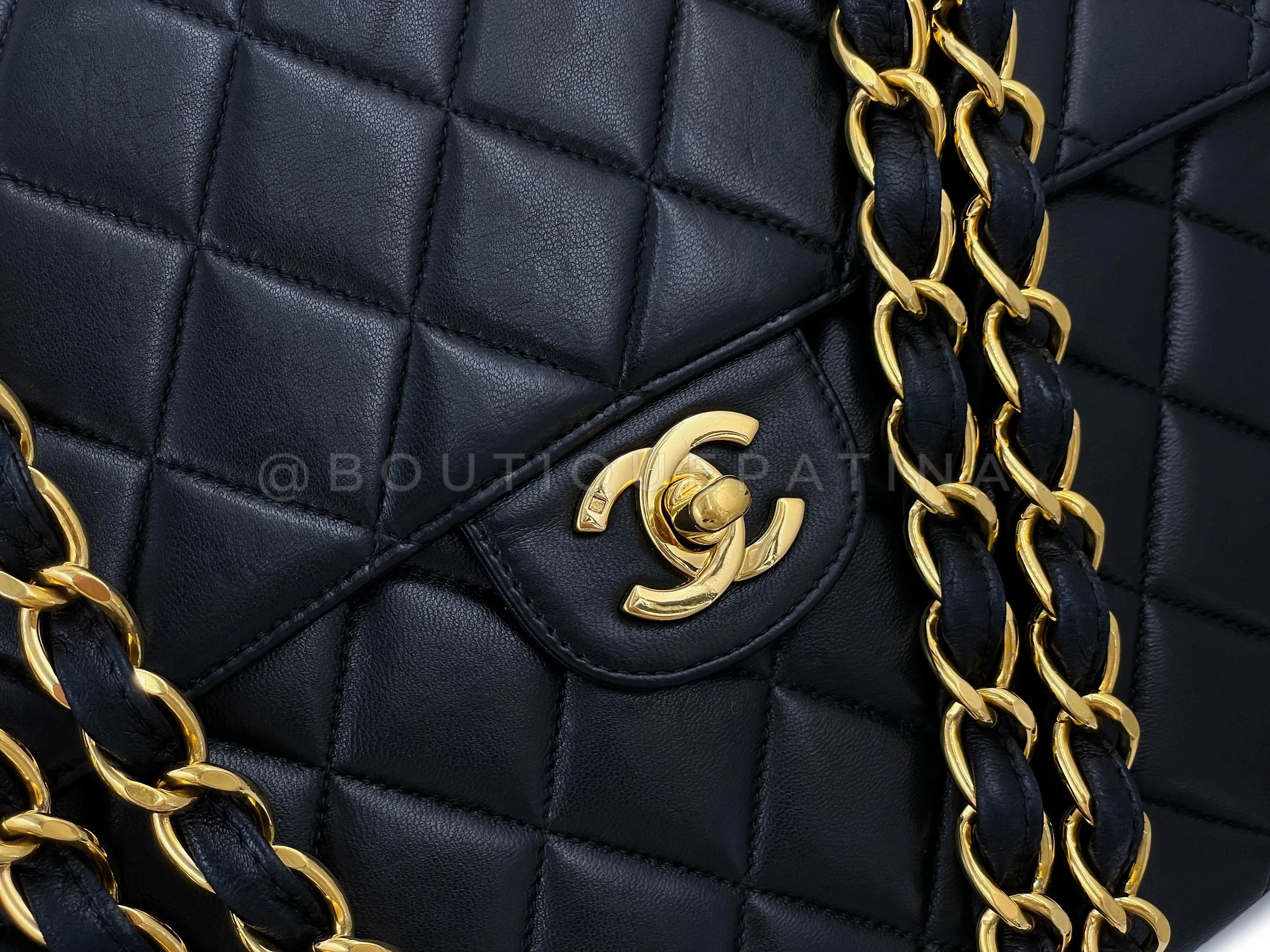 Chanel 1999 Vintage Black Jumbo Classic Flap Bag 24k GHW Lambskin