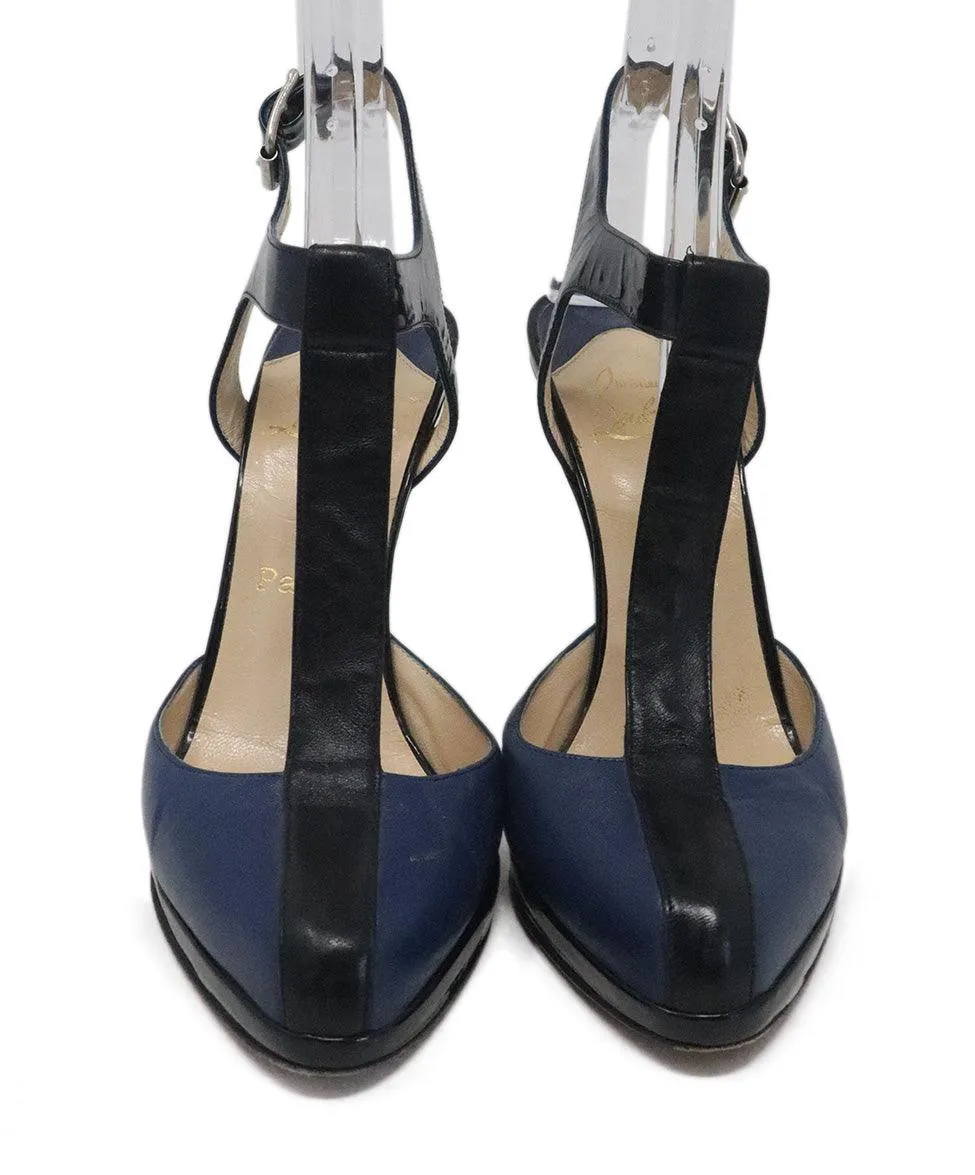 Christian Louboutin Blue & Black Leather Heels sz 8.5