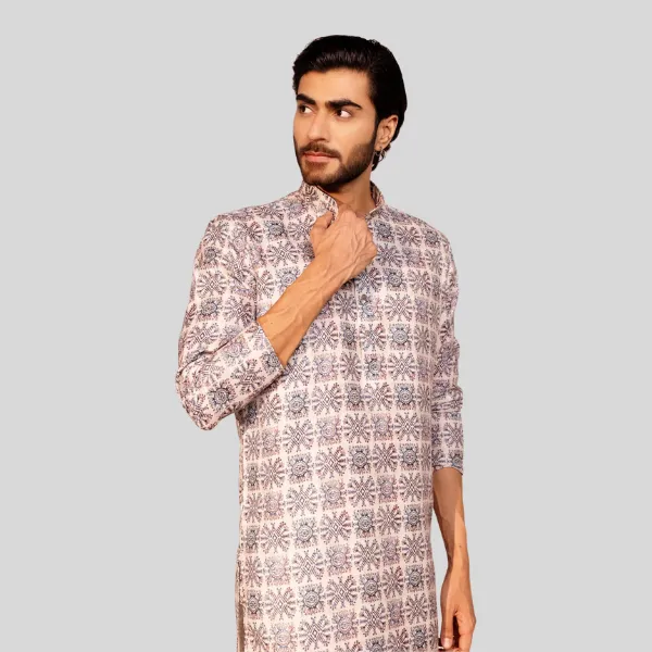 Cotton Kurta Pajama For Man | Cream Blue Color