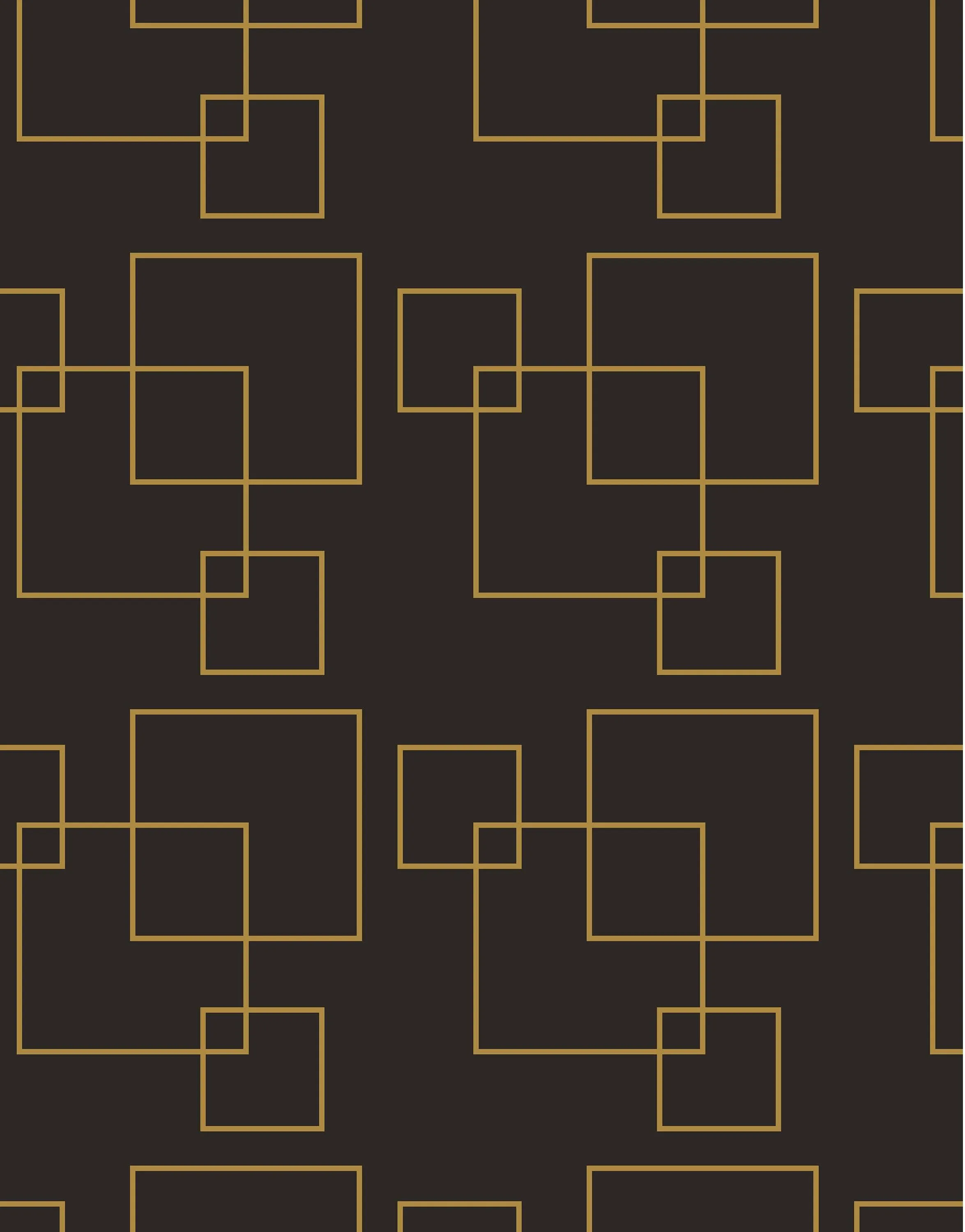 Dark Brown and Gold Square Geometric Pattern Peel and Stick Wallpaper | Removable Wall Mural #6215