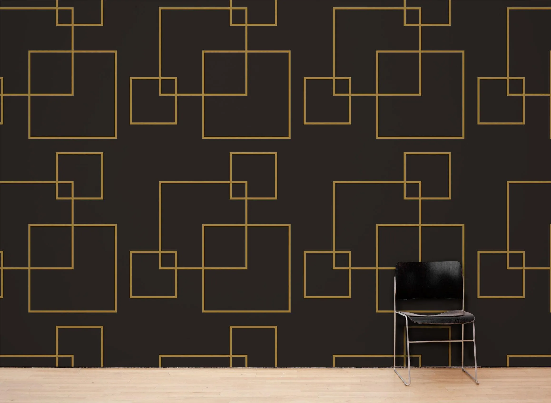 Dark Brown and Gold Square Geometric Pattern Peel and Stick Wallpaper | Removable Wall Mural #6215