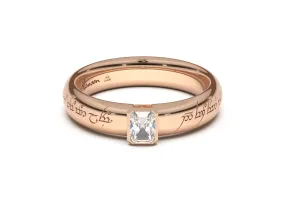 Emerald Cut Elegant Elvish Engagement Ring, Red Gold