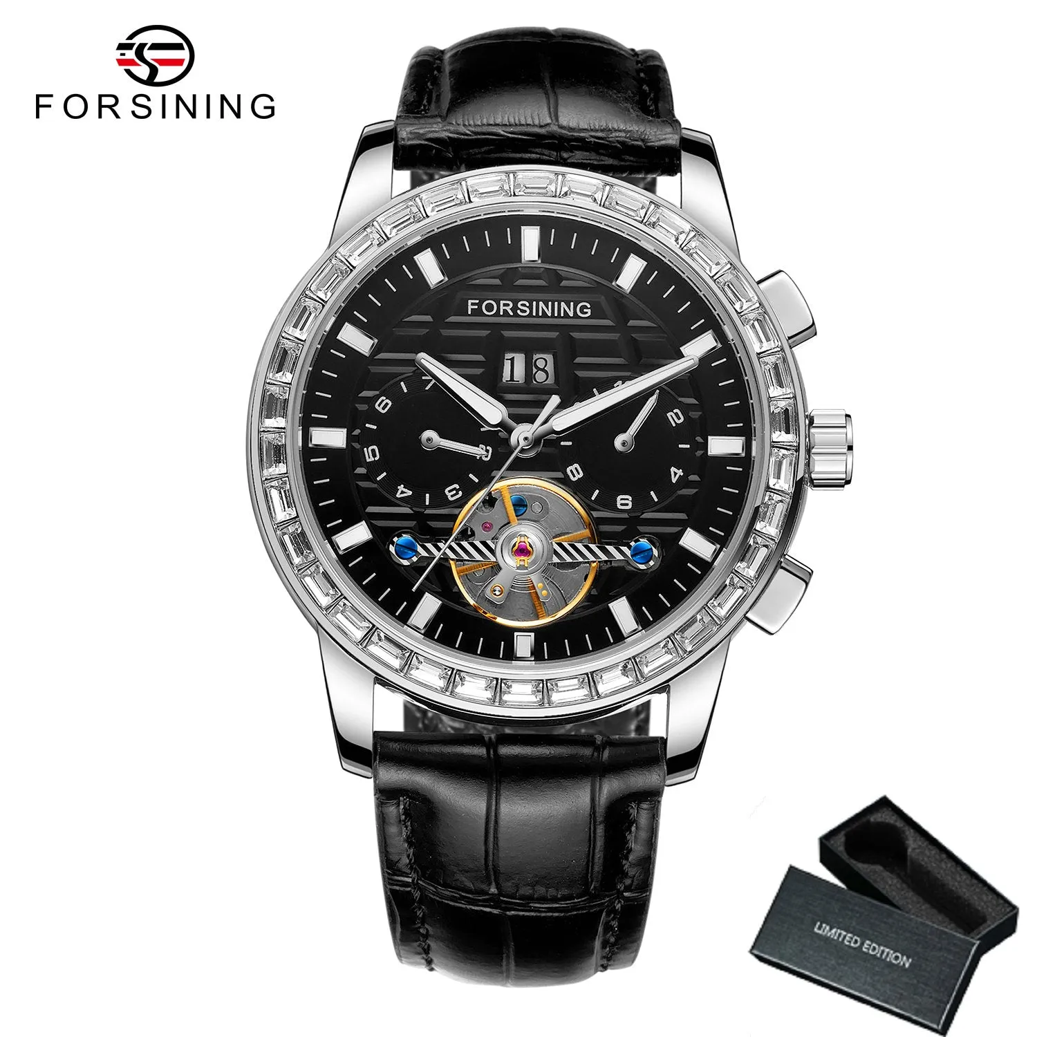 Forsining Luxury Tourbillon Skeleton Automatic Mechanical Mens Watch TM 410G