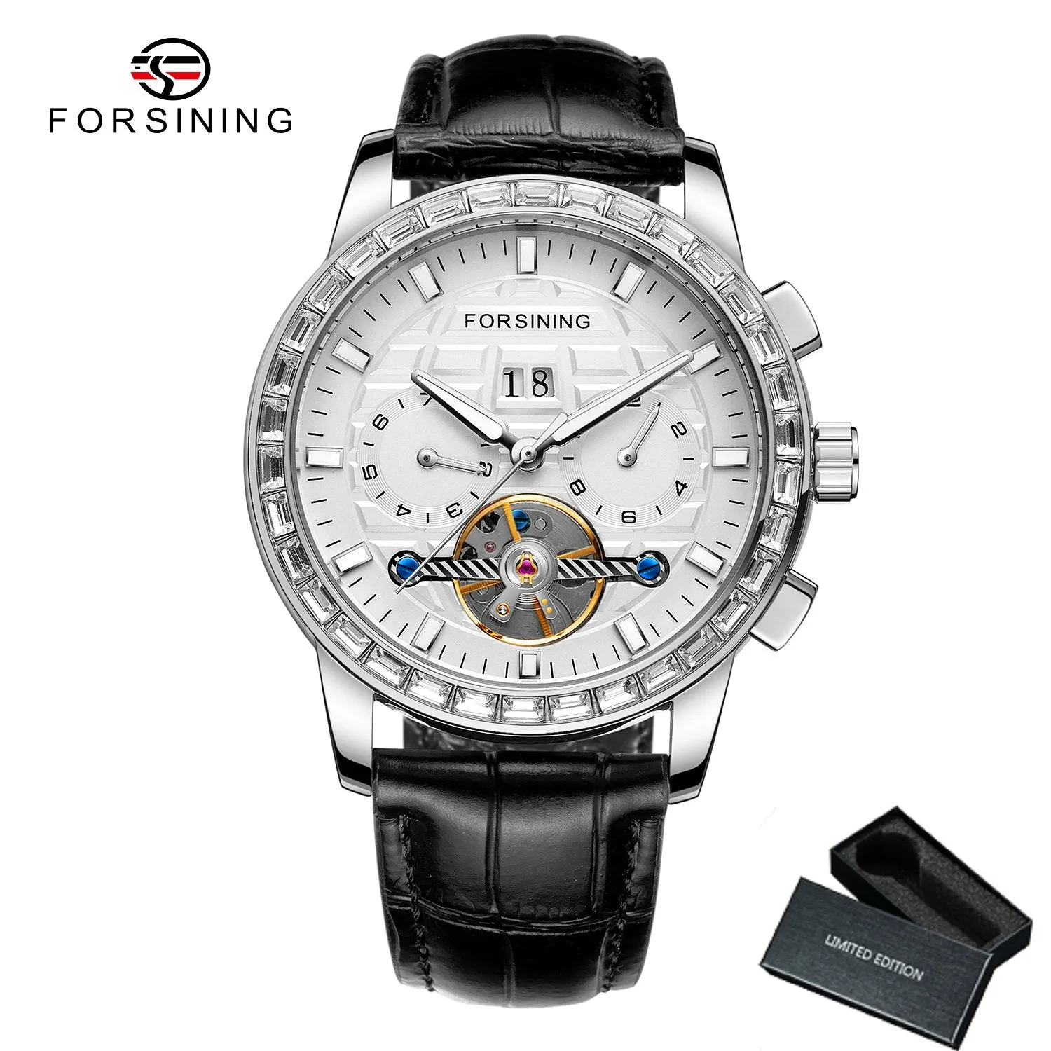 Forsining Luxury Tourbillon Skeleton Automatic Mechanical Mens Watch TM 410G