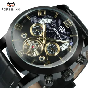 Forsining Vintage Tourbillon Skeleton Automatic Mechanical Watches for Men A165 Multifunction Dial Genuine Leather Strap