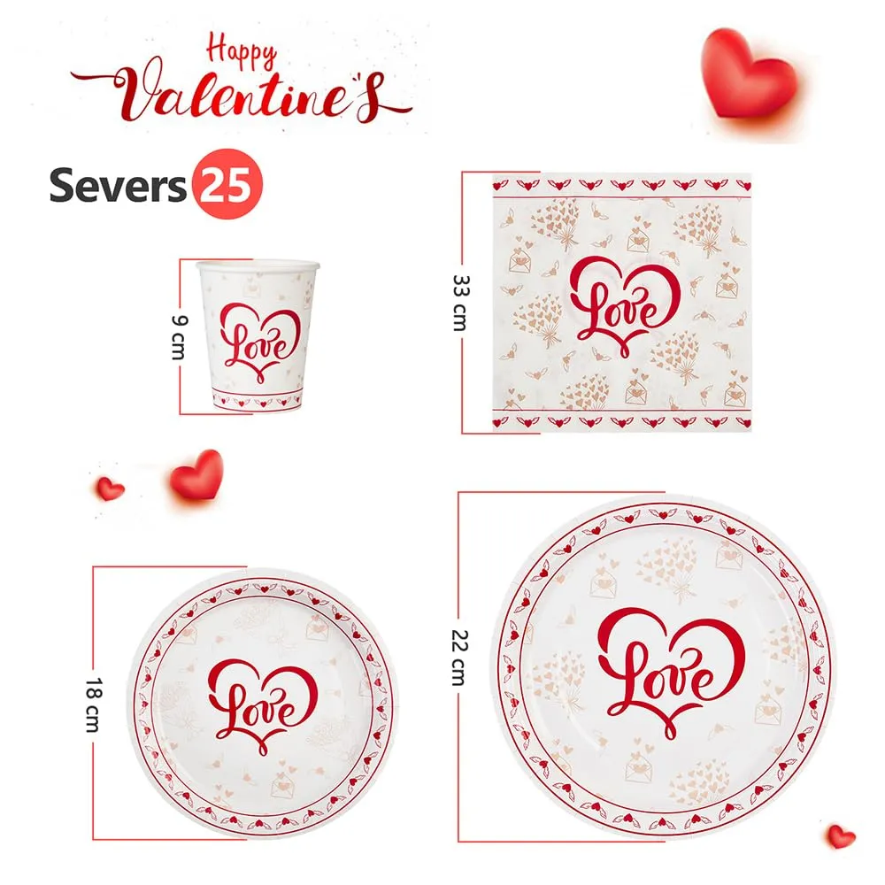 GARVEE 215 Pcs Valentine's Day Party Supplies, Heart Love Design Decorations Paper Plates and Napkins, Disposable Tableware Set for Valentine's Day and Wedding, Serve 25