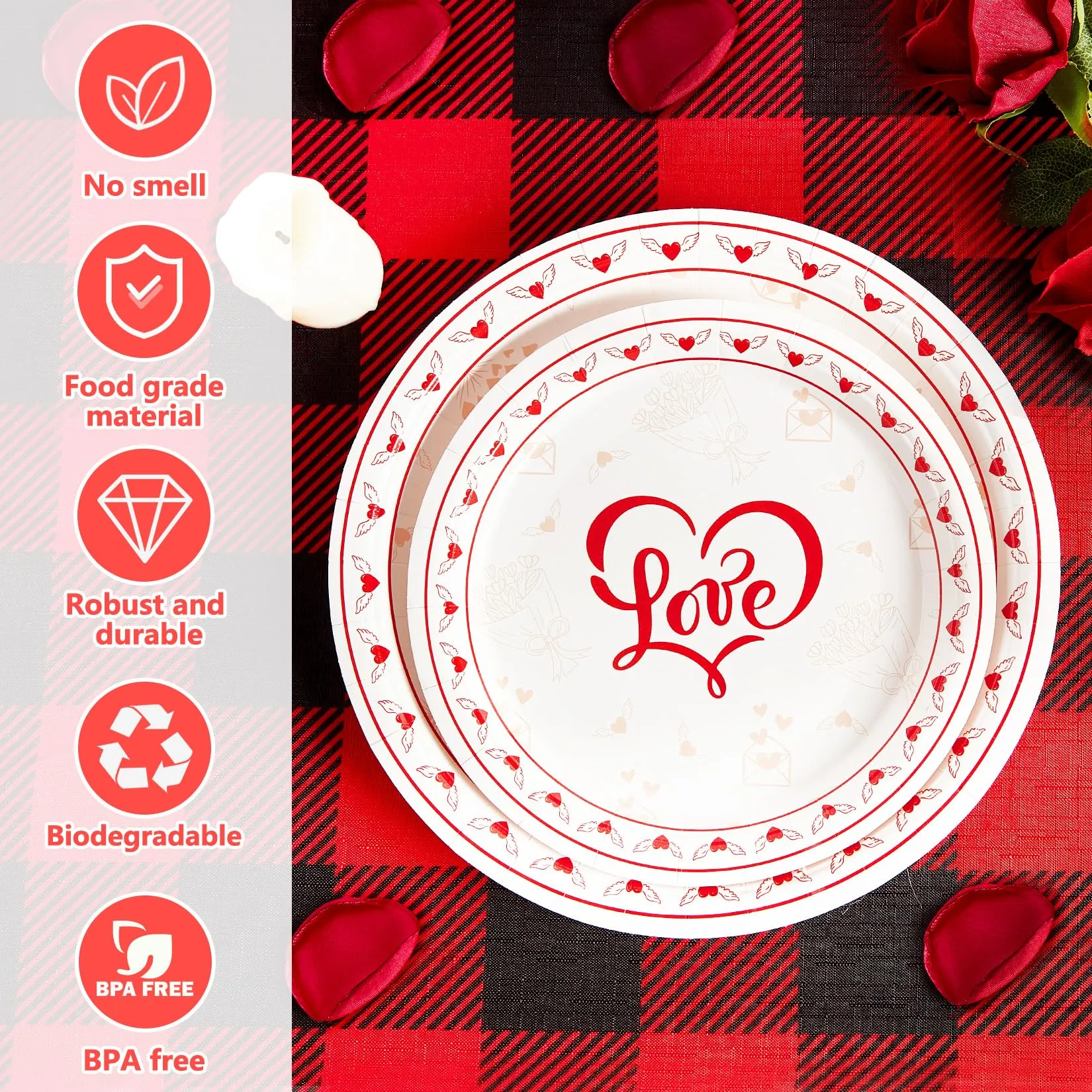 GARVEE 215 Pcs Valentine's Day Party Supplies, Heart Love Design Decorations Paper Plates and Napkins, Disposable Tableware Set for Valentine's Day and Wedding, Serve 25