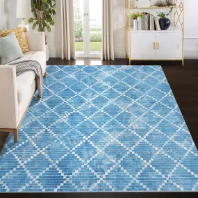 GARVEE 9x12 Area Rug Machine Washable Rug Modern Geometric Rug Indoor Floor Cover Diamond Distressed Carpet Rug Stain Resistant Foldable Accent Rug for Living Room Bedroom Dining Room, Blue