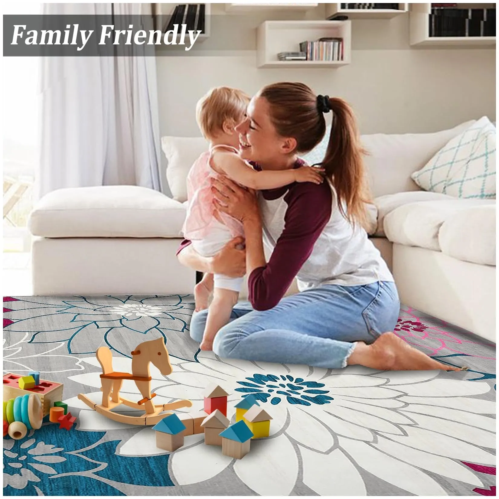 GARVEE Area Rug 3x5 Washable Rugs for Living Room Non-Slip Bedroom Rug Non-Shedding Soft Low Pile Carpet for Dorm Nursery Office, Light Grey