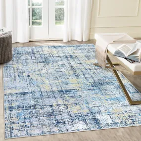 GARVEE Area Rug 4x6 Washable Rug Abstract Sketch Entryway Rug Navy Multi Print Non-Slip Rug Colorful Overdyed Mat Living Room Contemporary Carpet Low Pile Rug for Bedroom, Navy Multi