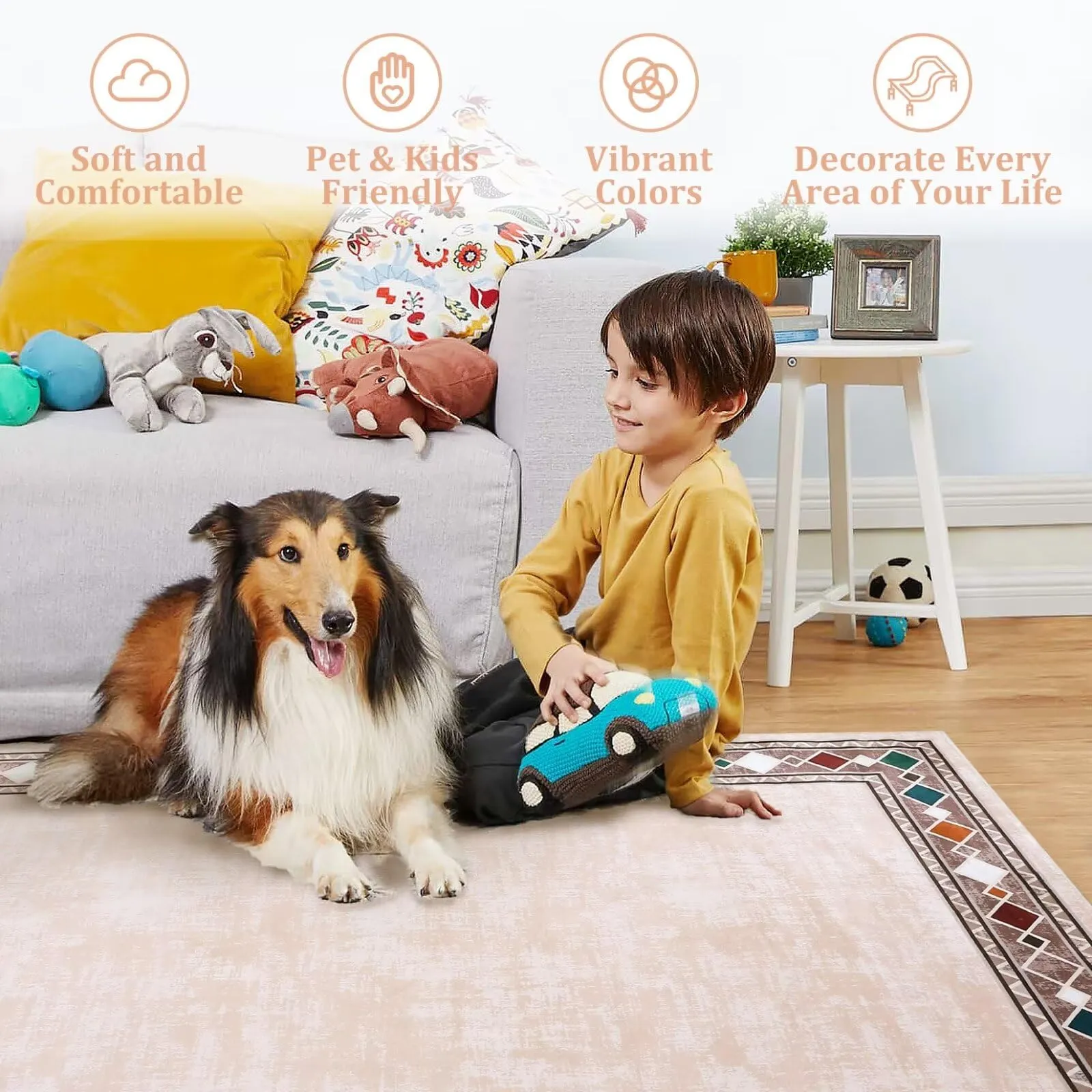 GARVEE Area Rug 6x9 Non Slip Modern Rug Thin Machine Washable Rug No Shedding Large Rug with Low Pile for Living Room, Bedroom, Dining Room, Beige