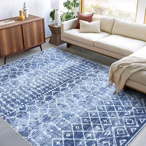 GARVEE Large Area Rug 8x10 Rugs for Living Room Colourful Printed Rug Washable Rug Bobemian Low Pile Modern Rug Boho Throw Rugs Non Slip Area Rugs Bedroom Rug Home Office 8'x10' Blue