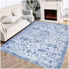 GARVEE Machine Washable Rug 2x8 Non-Slip Rugs Low Profile Pile Rubber Backing Indoor Area Runner Rugs Home Decor Office Area Rug, Blue