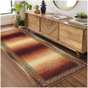 GARVEE Modern Ombre Rug 2x6 Runner Non-Slip Washable Soft Velvet, Floral Border, High Traffic, Living Room Decor, Maroon