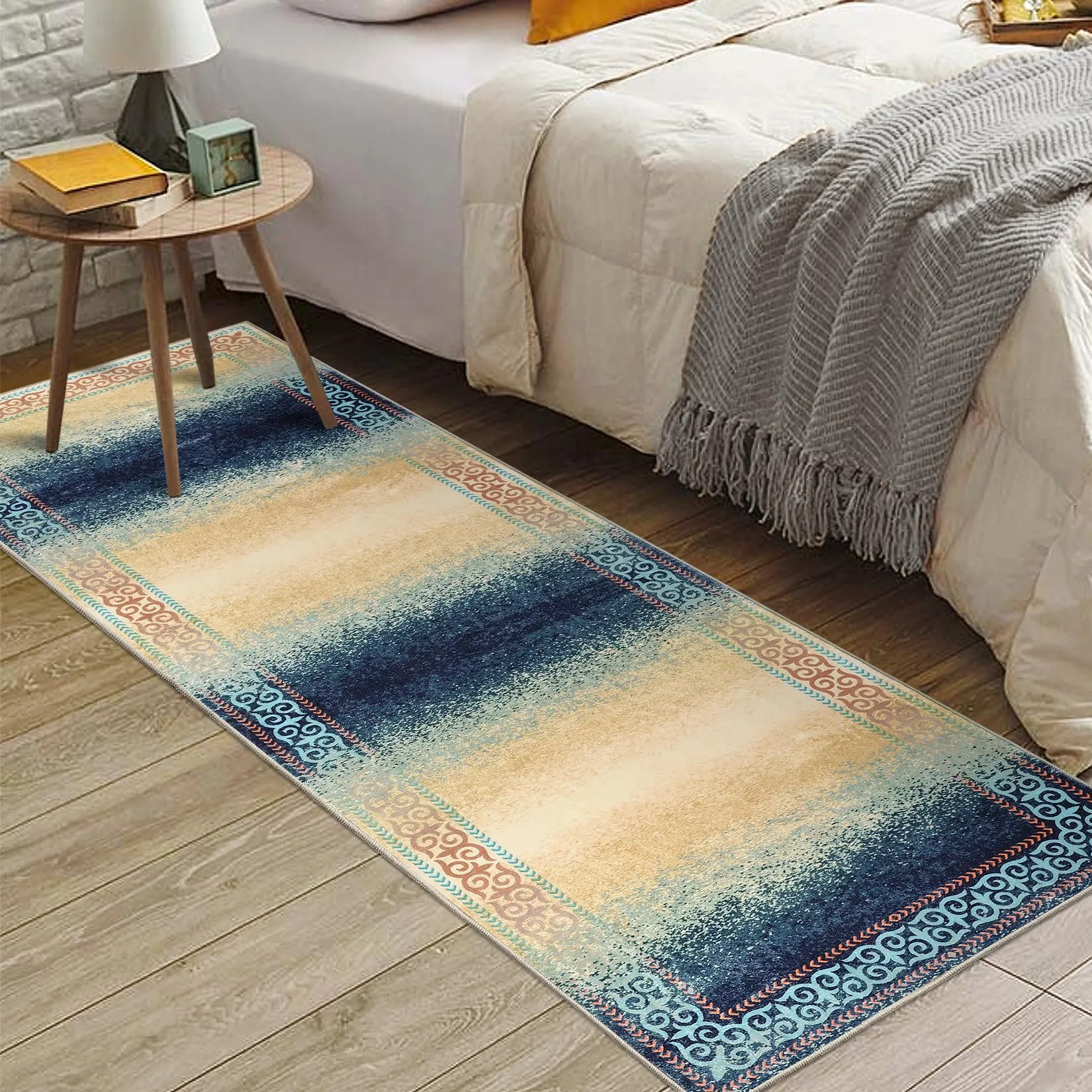 GARVEE Modern Ombre Runner Rug 2x6 - Soft Pearl Velvet, Non-Slip, Machine Washable, Floral Border - Ideal for Hallway, Entry, Kitchen