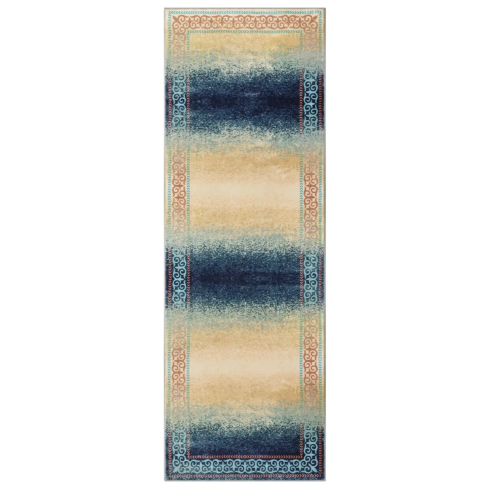 GARVEE Modern Ombre Runner Rug 2x6 - Soft Pearl Velvet, Non-Slip, Machine Washable, Floral Border - Ideal for Hallway, Entry, Kitchen