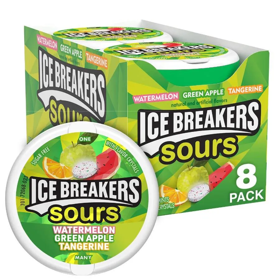 Ice Breakers Sours Sugar Free Mints, Watermelon, Green Apple, Tangerine 8 ct - 24 Pack - ( 192 ct )