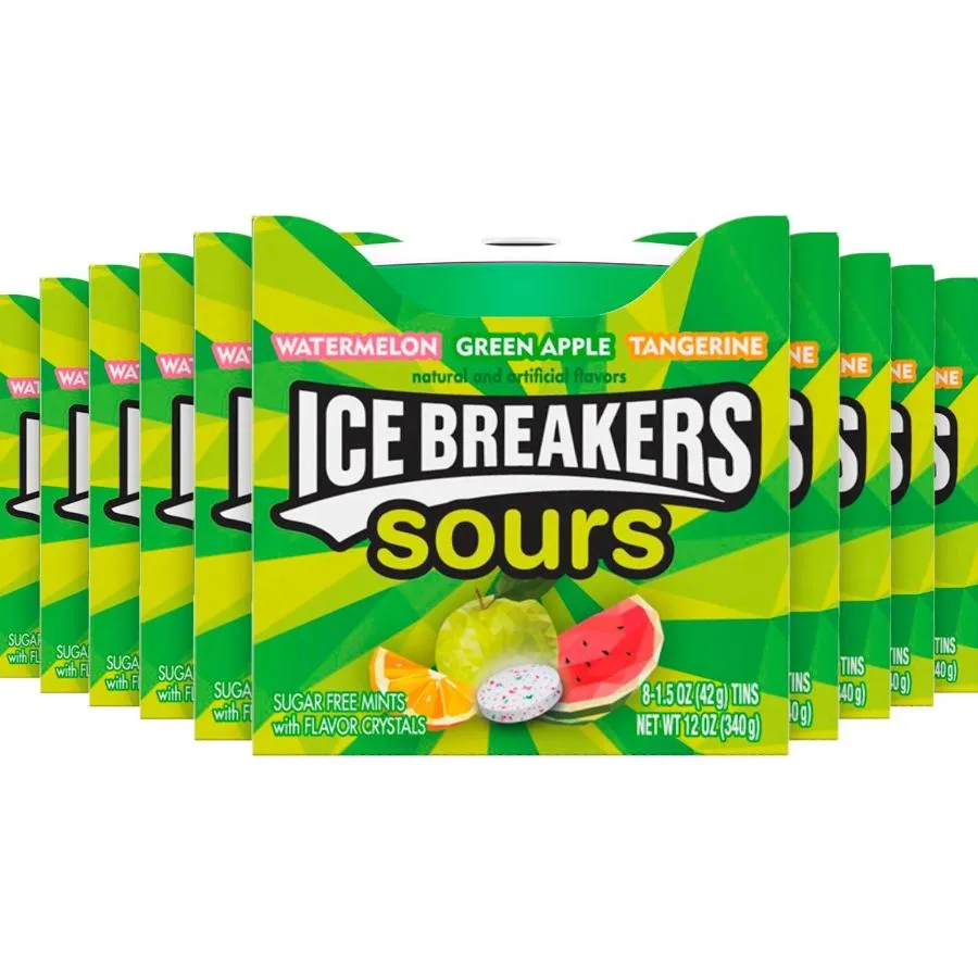 Ice Breakers Sours Sugar Free Mints, Watermelon, Green Apple, Tangerine 8 ct - 24 Pack - ( 192 ct )