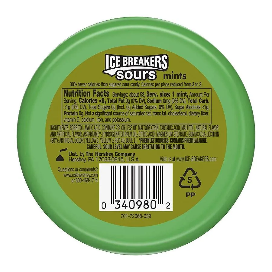 Ice Breakers Sours Sugar Free Mints, Watermelon, Green Apple, Tangerine 8 ct - 24 Pack - ( 192 ct )