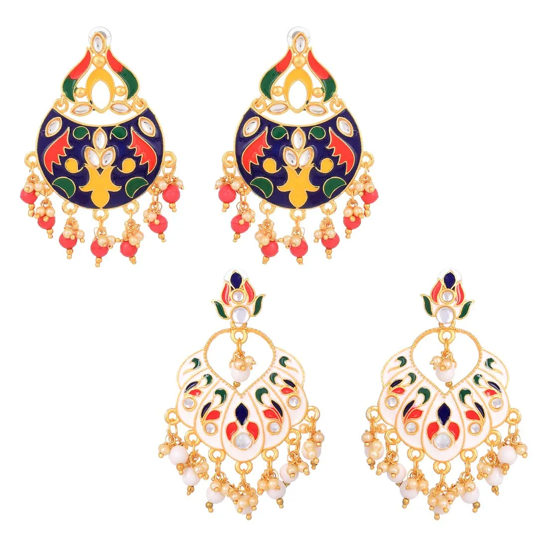 Kairangi Chandbali Earrings for Women Combo 2 Pairs Multicolor Meenakari Chandbali Earrings for Women and Girls