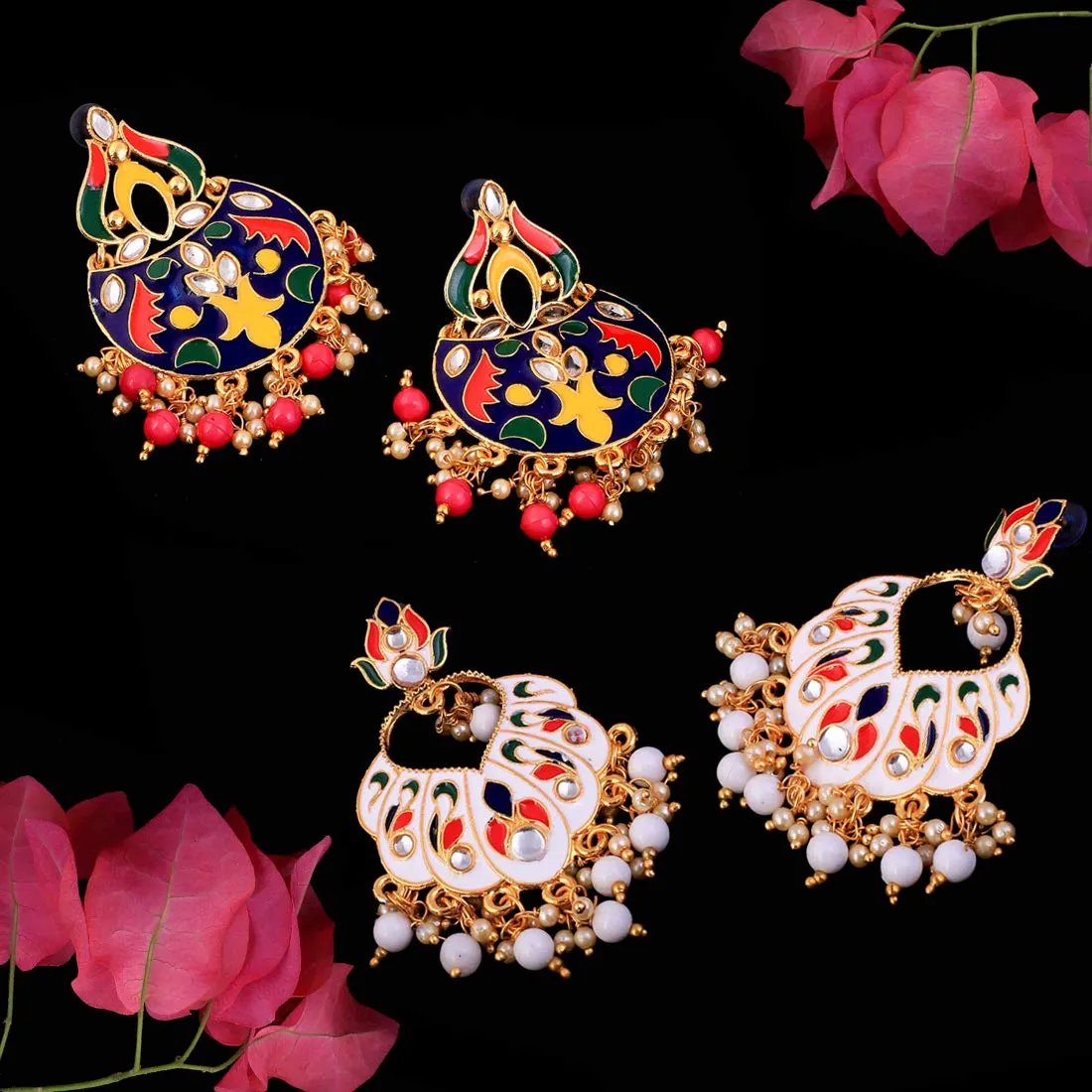 Kairangi Chandbali Earrings for Women Combo 2 Pairs Multicolor Meenakari Chandbali Earrings for Women and Girls