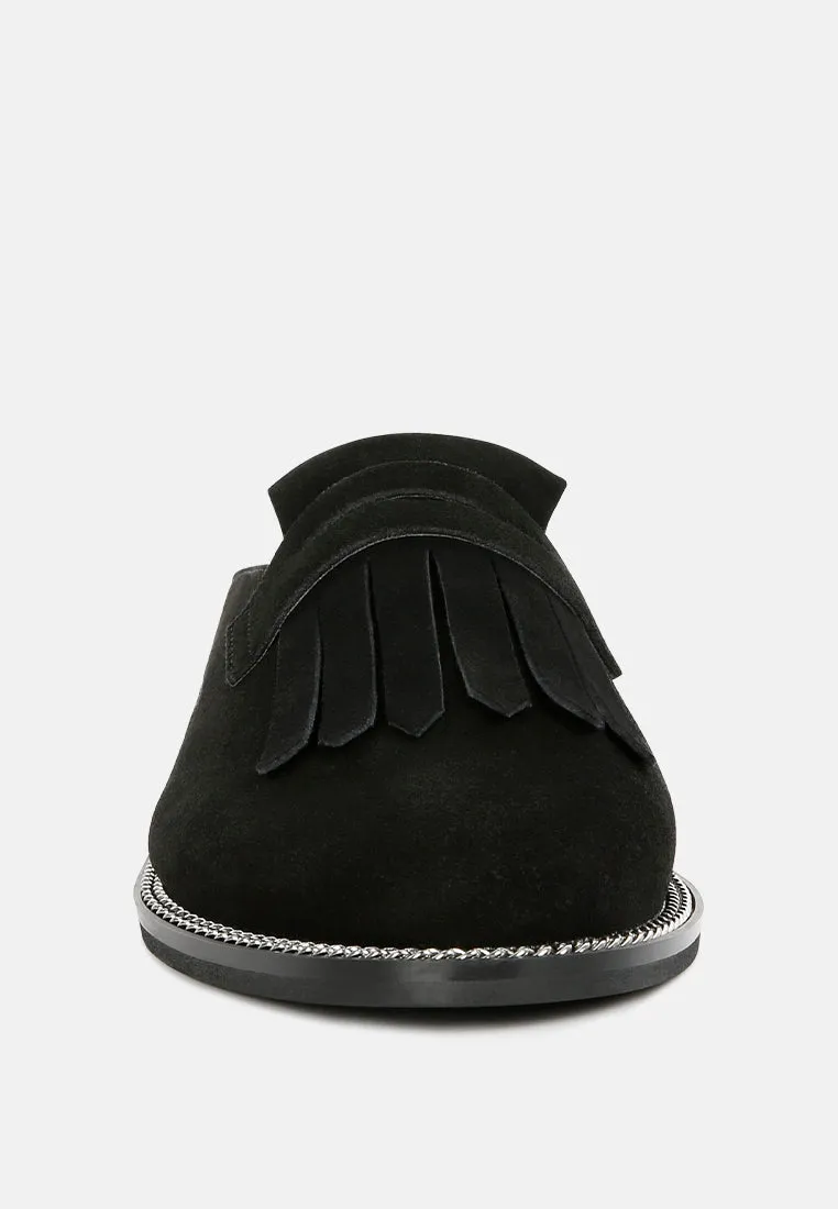 LENA Black Genuine Suede Mules