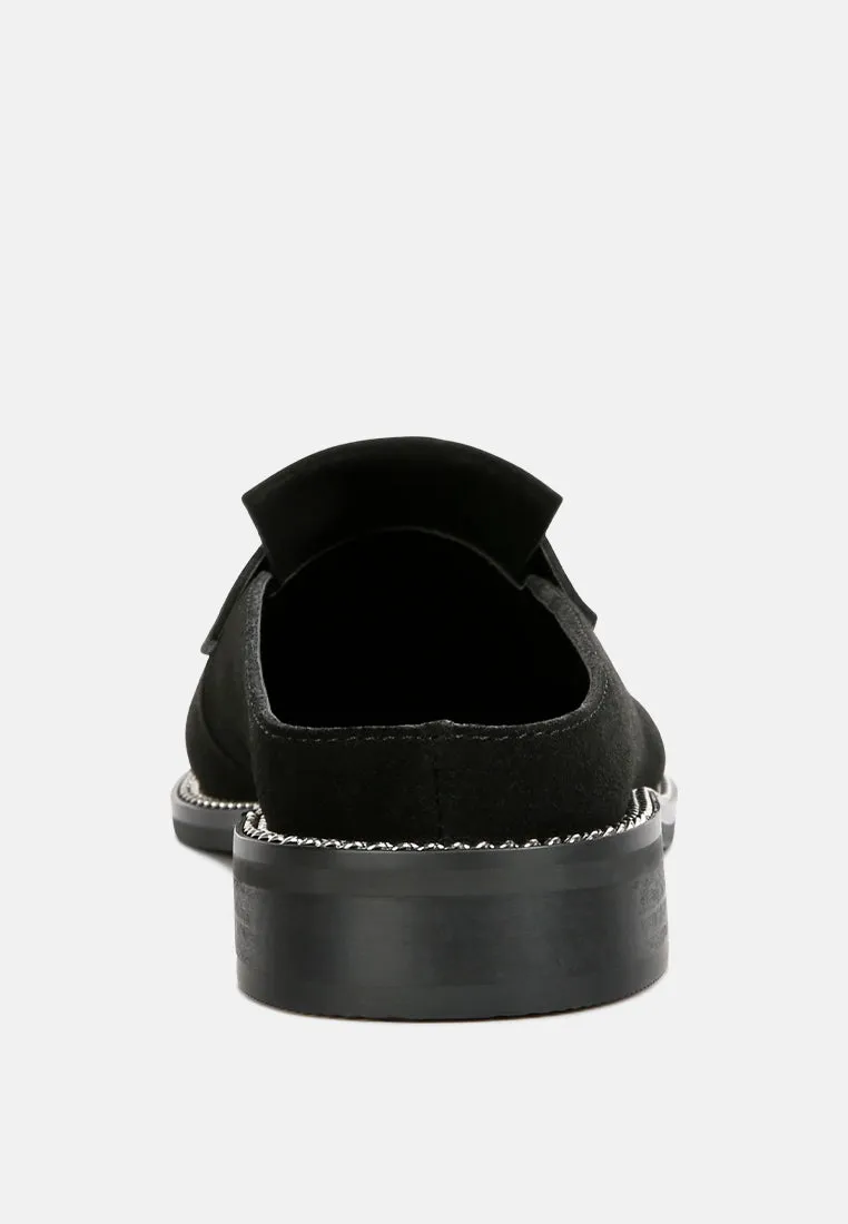 LENA Black Genuine Suede Mules