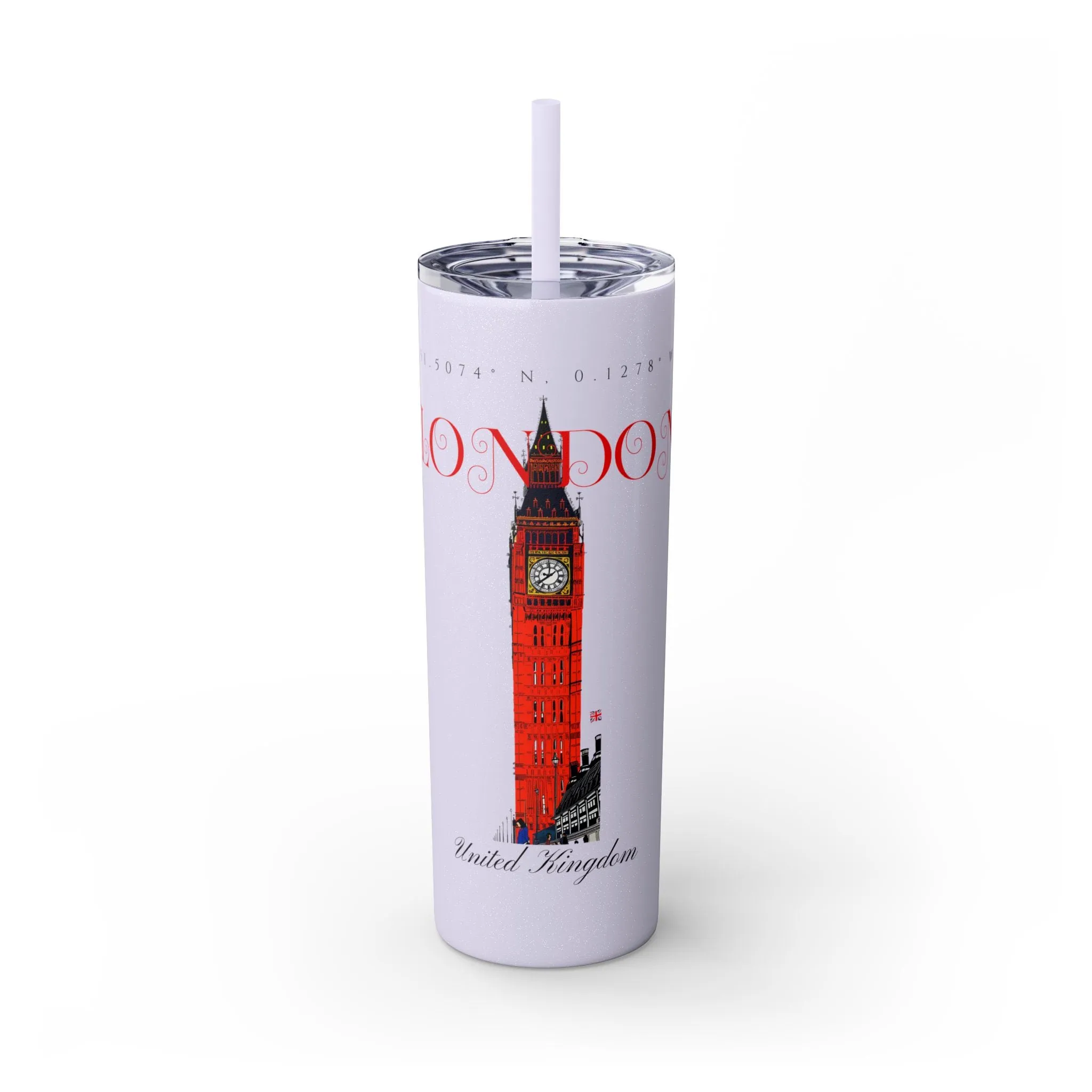 London Glitter Skinny Tumbler with Straw, 20oz  - EmpressKorea