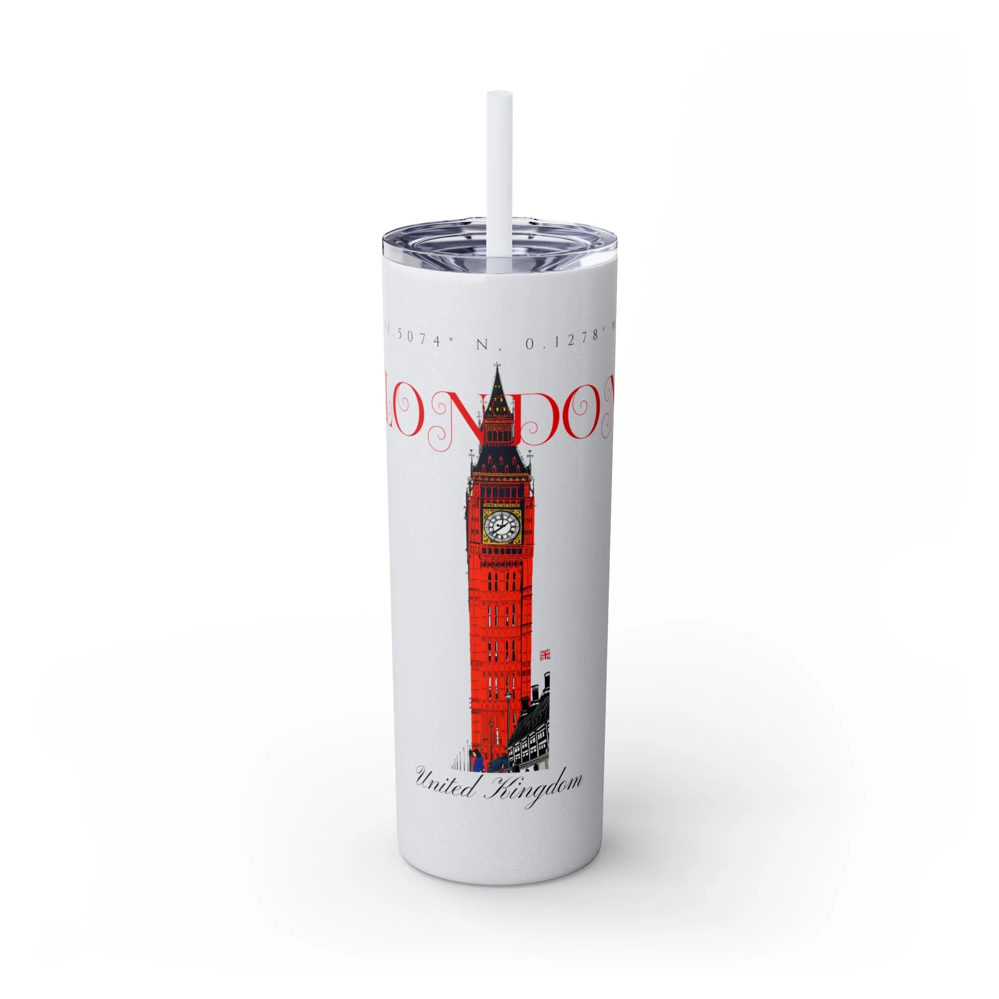 London Glitter Skinny Tumbler with Straw, 20oz  - EmpressKorea