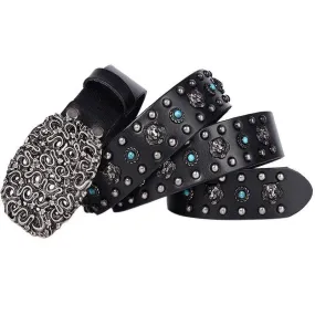 Men's Gothic Belts With Blue Beads And Rivets Of Tigers And