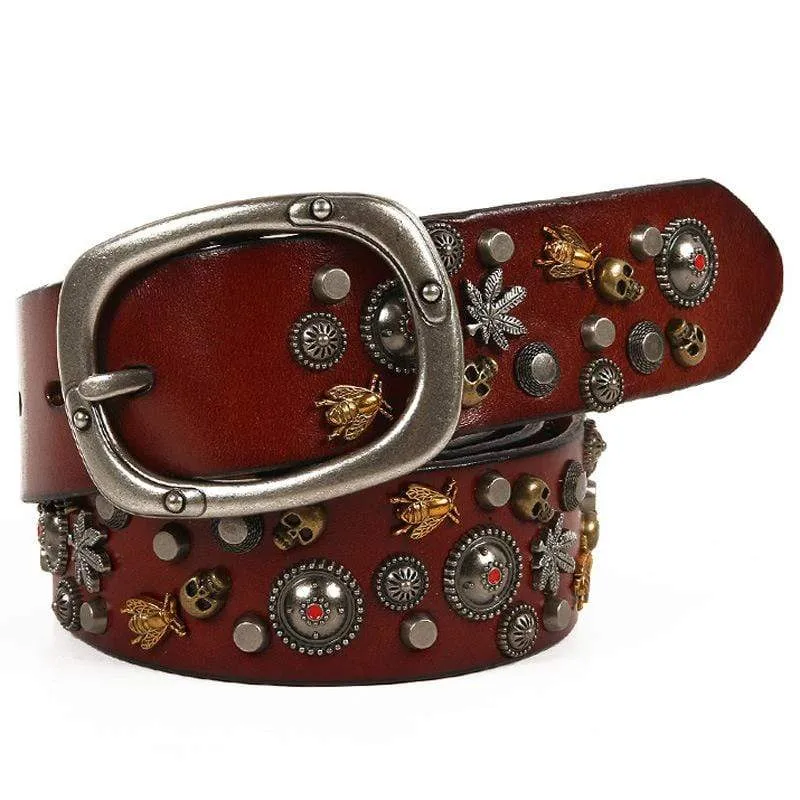 Men's Gothic Belts With  Rivets of Skulls And Bees