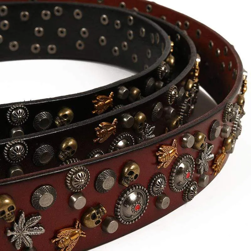 Men's Gothic Belts With  Rivets of Skulls And Bees