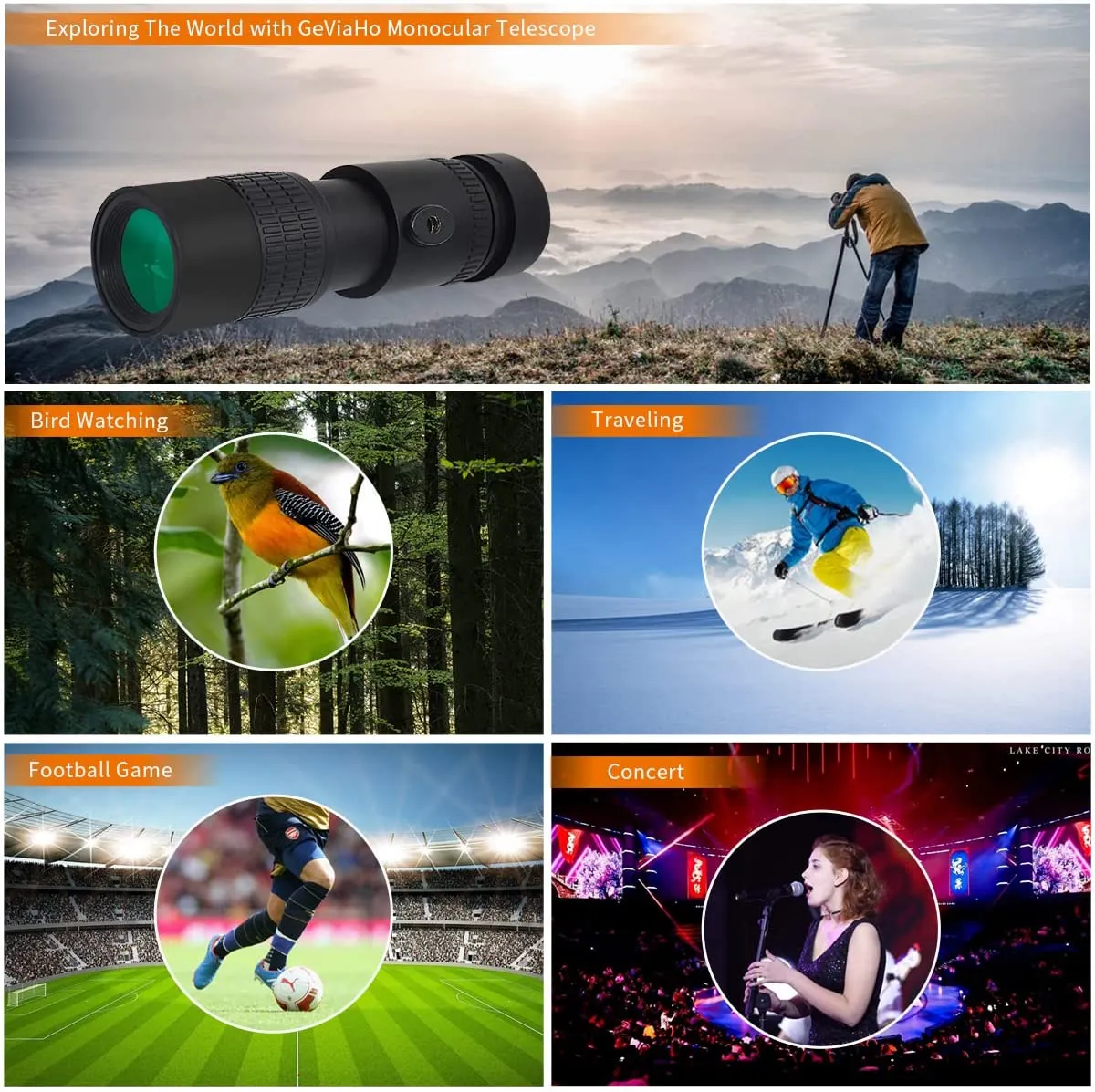 Monocular Telescope for Adult 10-300X40, HD Telescope with Night Vision, Monocular with Tripod, Mobile Phone Holder, Waterproof Handheld Telescope for Bird Watching Hunting Hiking