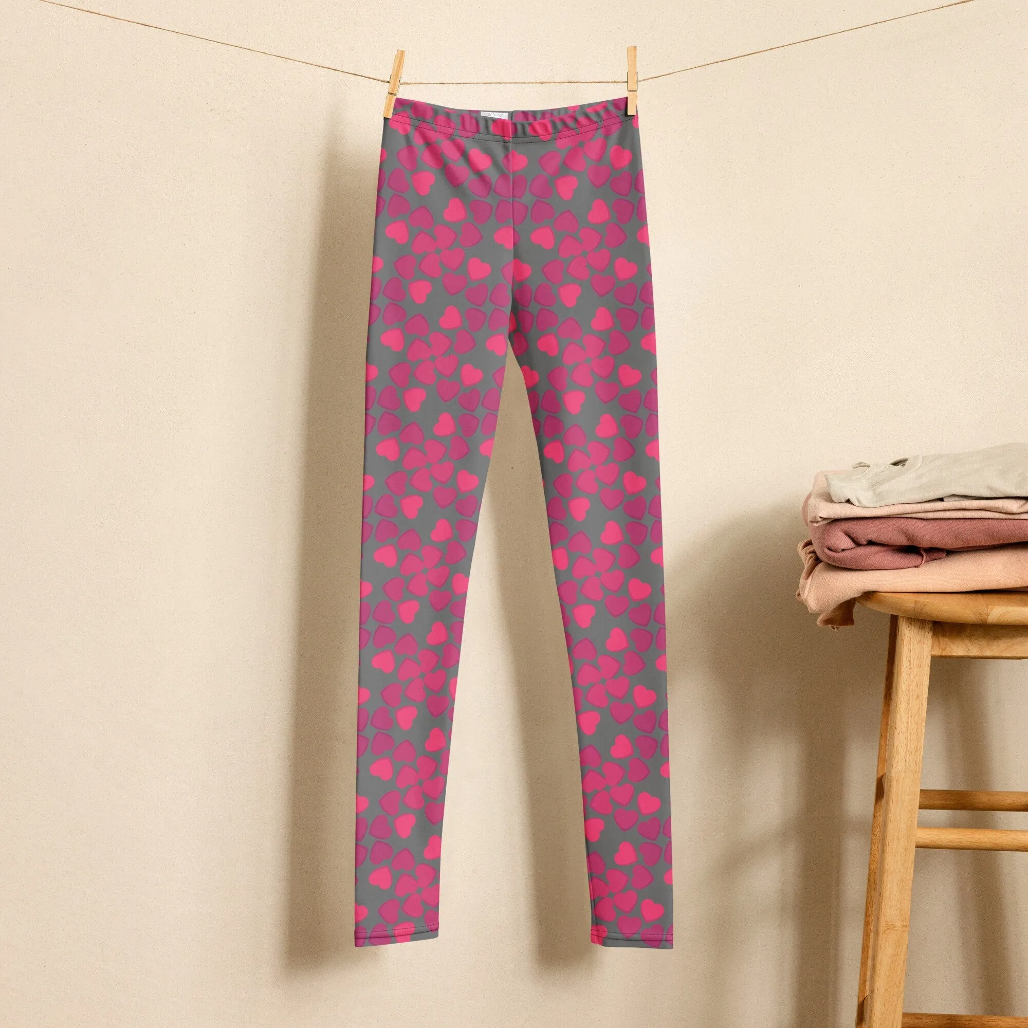 Pink and Grey Hearts Youth Leggings Dance Gym Yoga Fashion