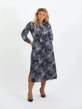 Portofino Midi Shirt Dress Black & Grey Print