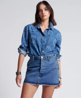 ROSEWOOD VANGUARD MID RISE RELAXED DENIM MINI SKIRT