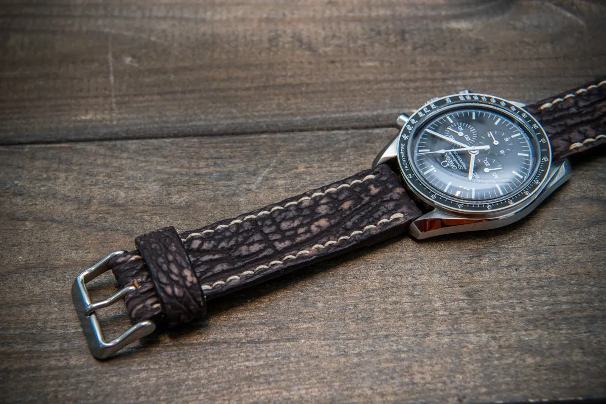 Shark leather watch strap, Dark brown (2) matte