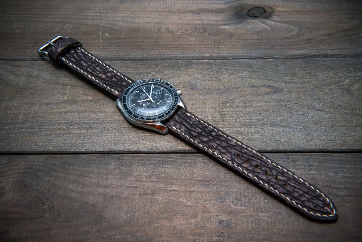 Shark leather watch strap, Dark brown (2) matte