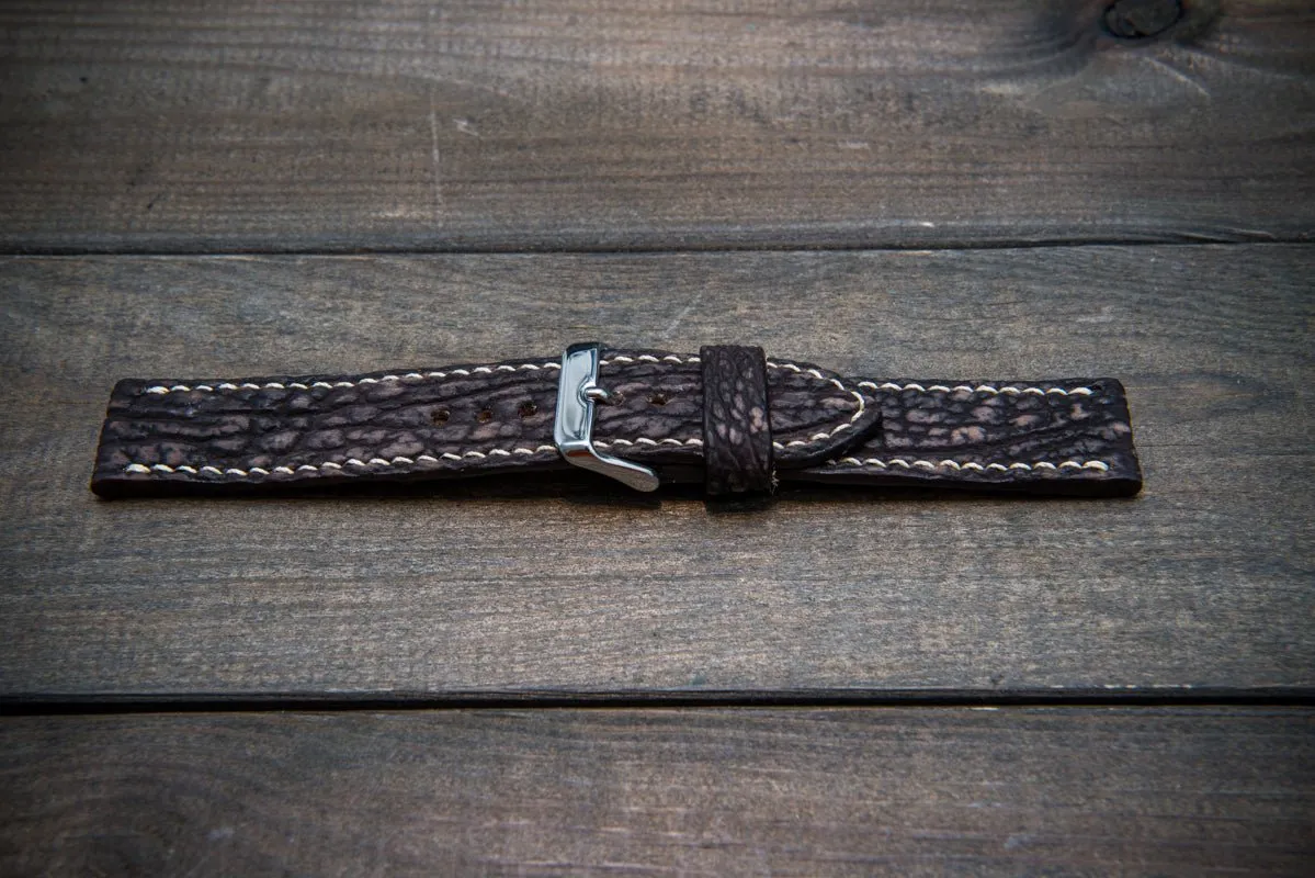 Shark leather watch strap, Dark brown (2) matte