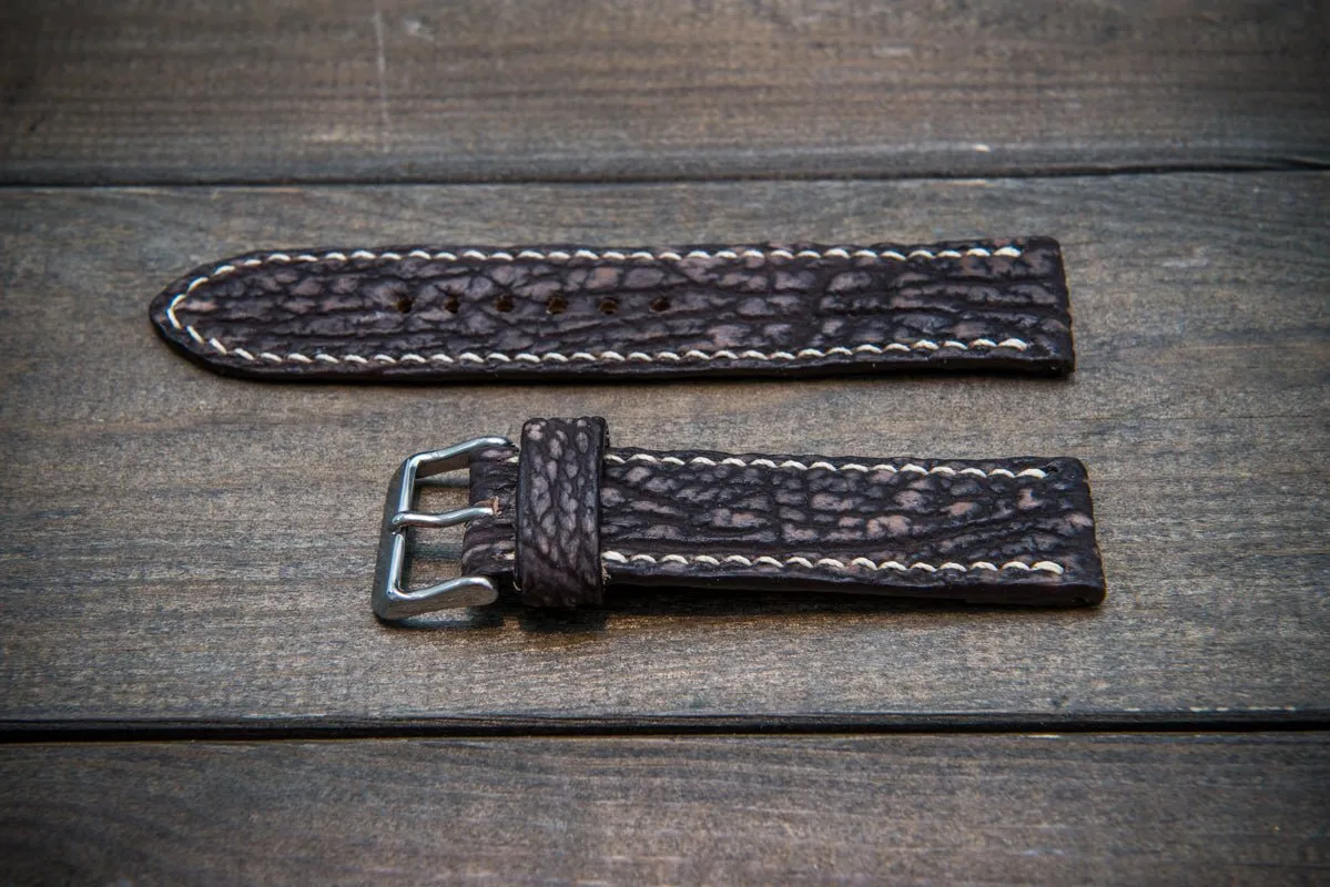 Shark leather watch strap, Dark brown (2) matte